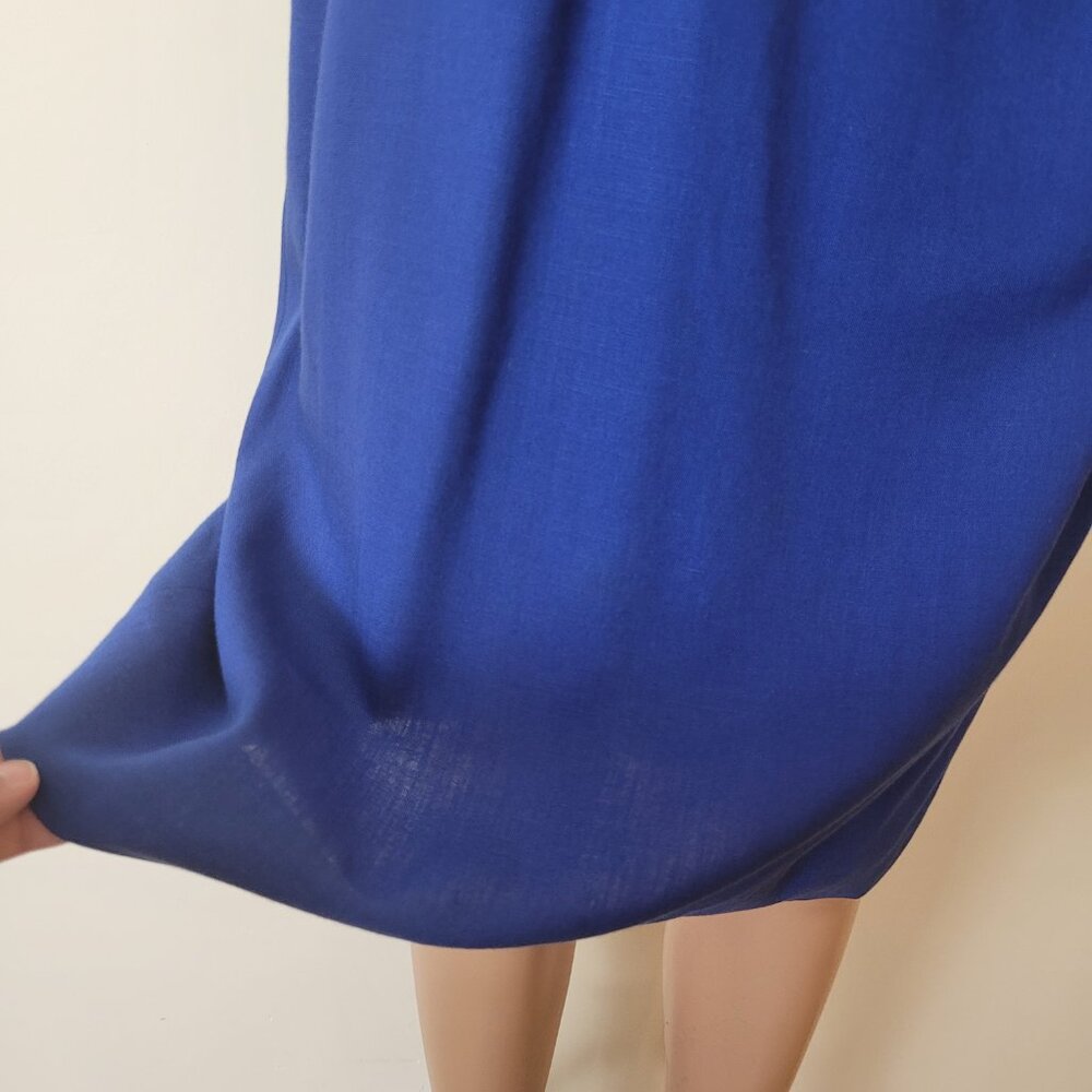 Vintage pencil Skirt Women's XS 24" bright blue 60s office Pinup academia cotton - Picture 10 of 16